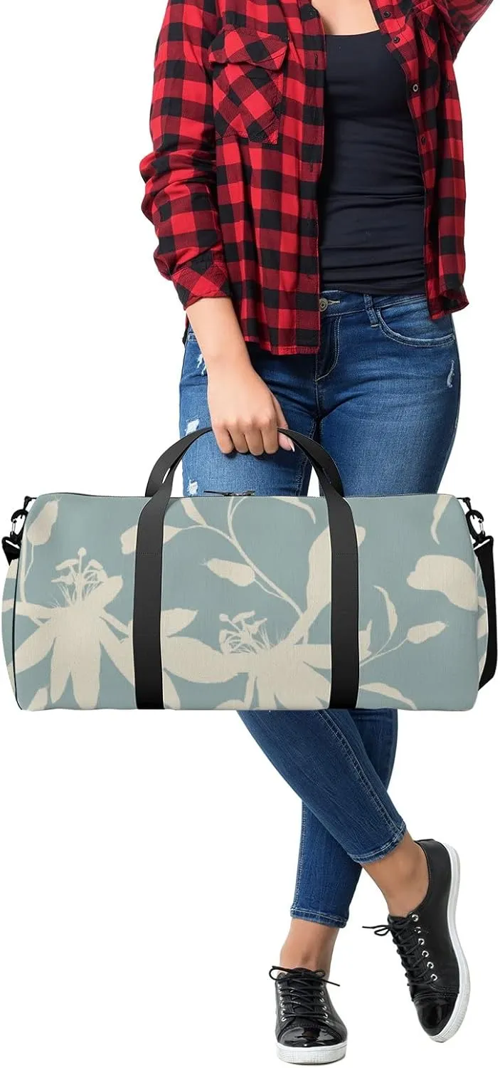 Gym Bag Sports Travel Bag Plain Flowers Leaves Weekender Bags with 2 Side Pocket Lightweight Waterproof Polyester Tote Bag for Swimming Yoga Women Men 9x17.6inch