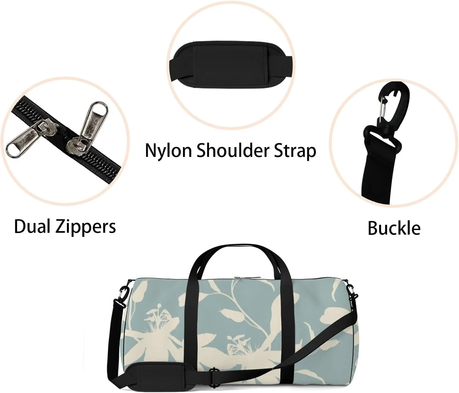Gym Bag Sports Travel Bag Plain Flowers Leaves Weekender Bags with 2 Side Pocket Lightweight Waterproof Polyester Tote Bag for Swimming Yoga Women Men 9x17.6inch