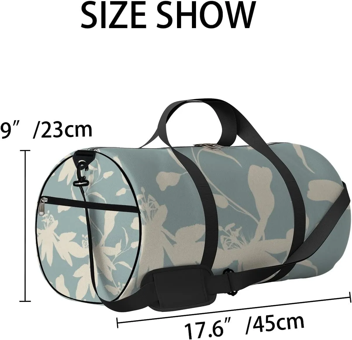 Gym Bag Sports Travel Bag Plain Flowers Leaves Weekender Bags with 2 Side Pocket Lightweight Waterproof Polyester Tote Bag for Swimming Yoga Women Men 9x17.6inch