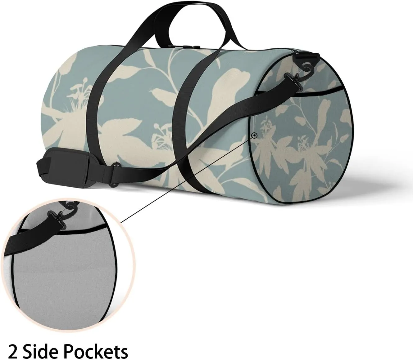 Gym Bag Sports Travel Bag Plain Flowers Leaves Weekender Bags with 2 Side Pocket Lightweight Waterproof Polyester Tote Bag for Swimming Yoga Women Men 9x17.6inch