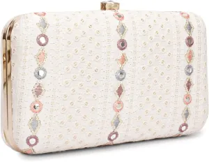 Hand Crafted Designer Box Clutch, Zari Embroidery Clutch - Hand Clutch For Women