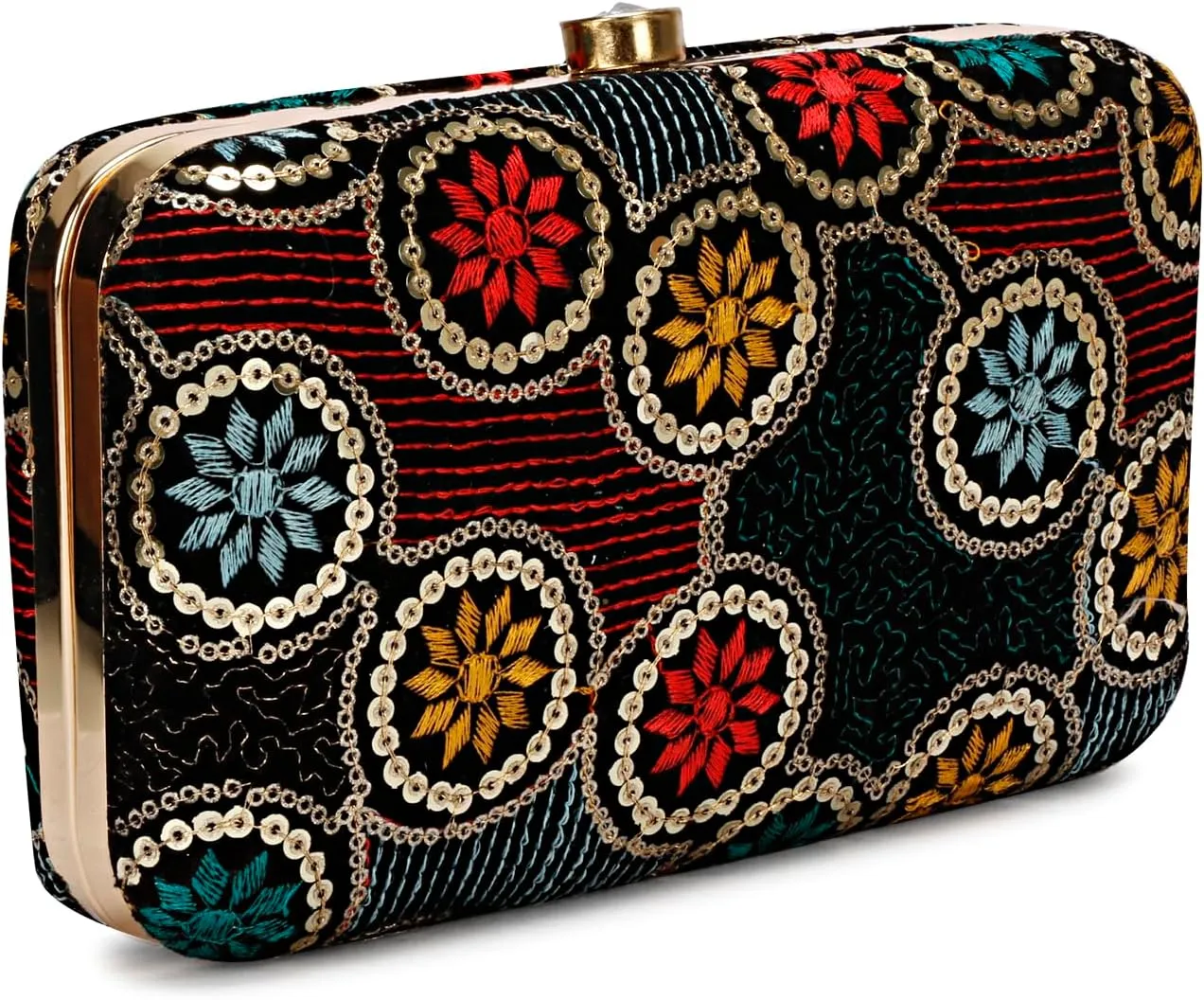 Hand Crafted Designer Box Clutch, Zari Embroidery Clutch - Hand Clutch For Women