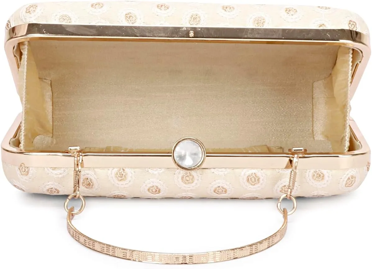 Hand Crafted Designer Box Clutch, Zari Embroidery Clutch - Hand Clutch For Women