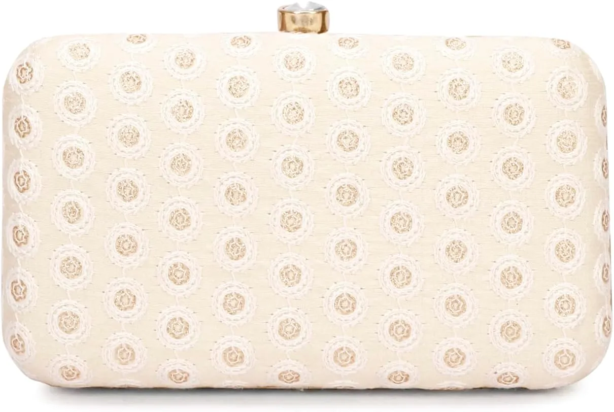 Hand Crafted Designer Box Clutch, Zari Embroidery Clutch - Hand Clutch For Women