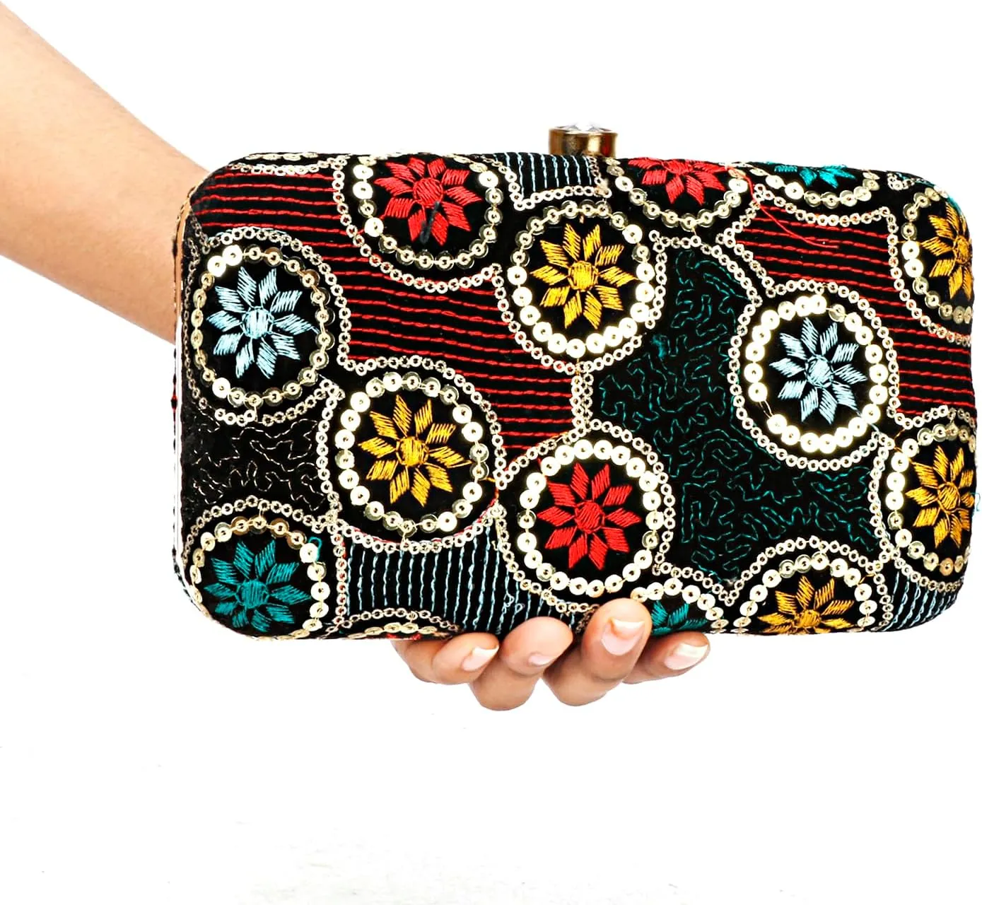 Hand Crafted Designer Box Clutch, Zari Embroidery Clutch - Hand Clutch For Women