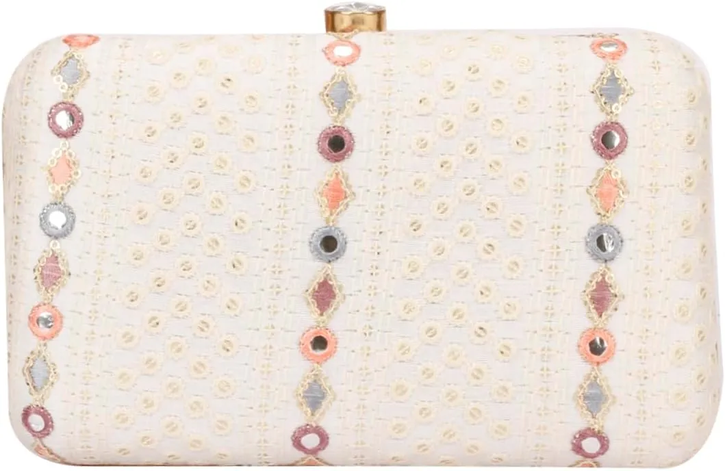 Hand Crafted Designer Box Clutch, Zari Embroidery Clutch - Hand Clutch For Women