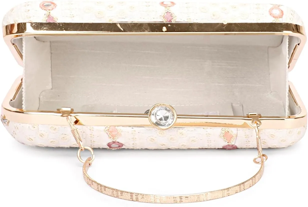Hand Crafted Designer Box Clutch, Zari Embroidery Clutch - Hand Clutch For Women