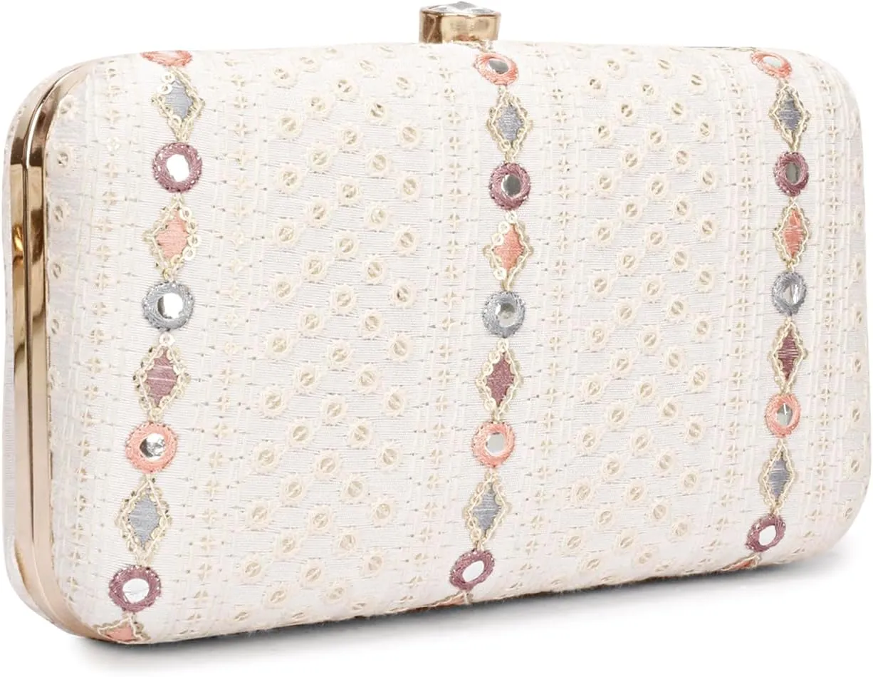 Hand Crafted Designer Box Clutch, Zari Embroidery Clutch - Hand Clutch For Women