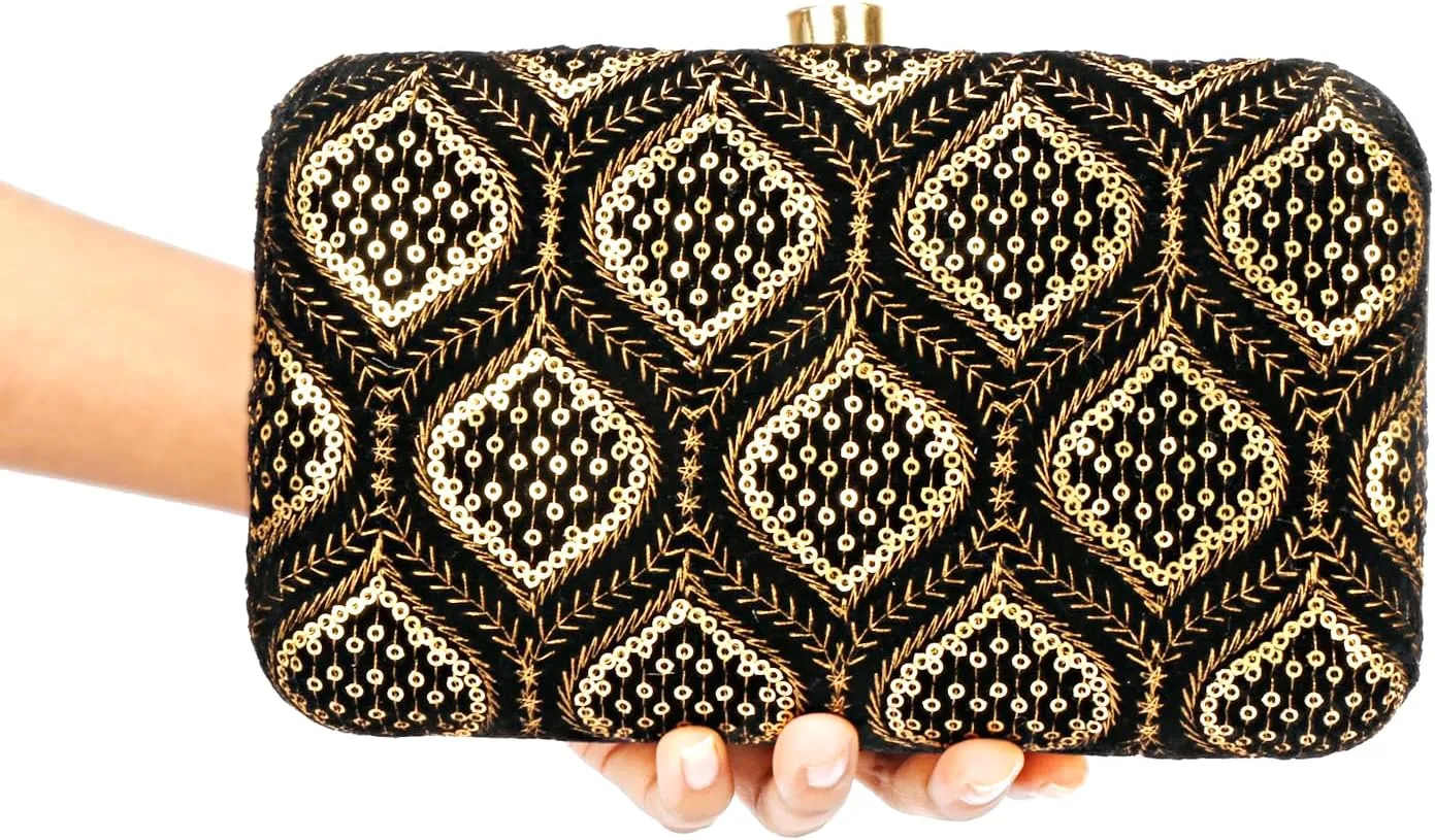 Hand Crafted Designer Box Clutch, Zari Embroidery Clutch - Hand Clutch For Women