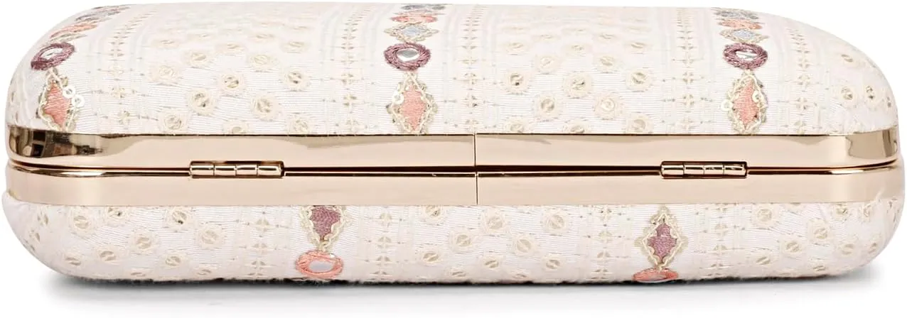Hand Crafted Designer Box Clutch, Zari Embroidery Clutch - Hand Clutch For Women
