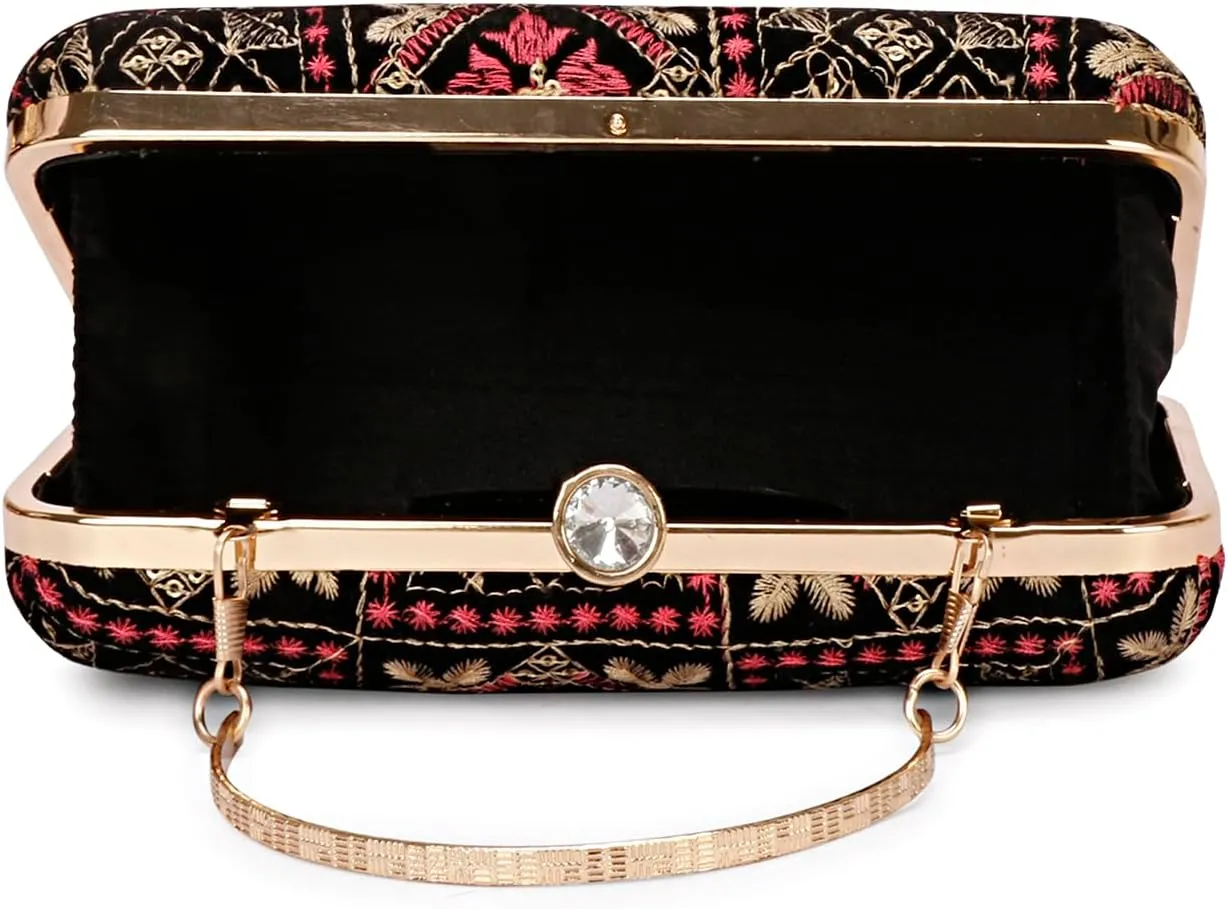 Hand Crafted Designer Box Clutch, Zari Embroidery Clutch - Hand Clutch For Women