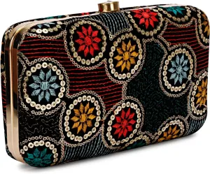 Hand Crafted Designer Box Clutch, Zari Embroidery Clutch - Hand Clutch For Women