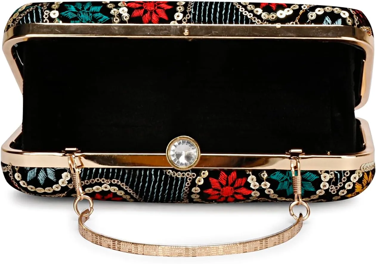Hand Crafted Designer Box Clutch, Zari Embroidery Clutch - Hand Clutch For Women