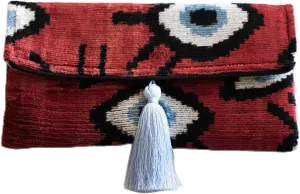 Handmade Ikat Mini Clutch Purse with Tassel for Women, Kayla Clutch Bag with Tassel