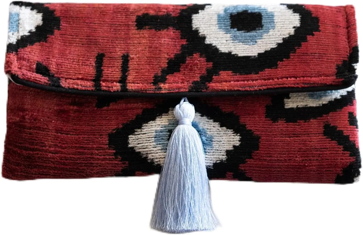 Handmade Ikat Mini Clutch Purse with Tassel for Women, Kayla Clutch Bag with Tassel