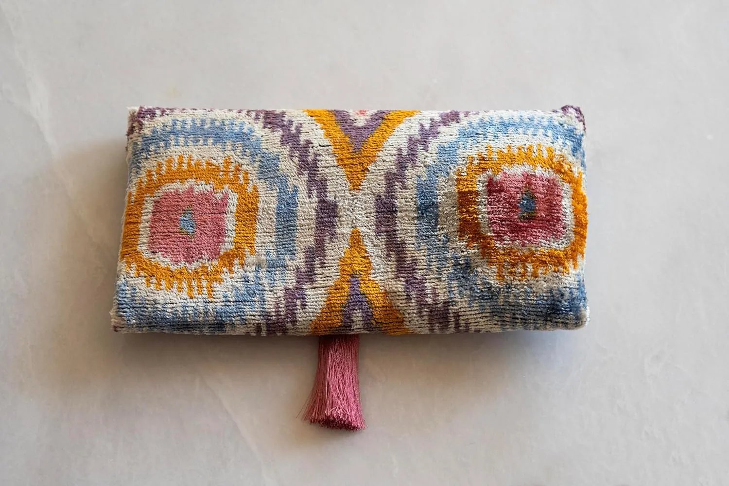 Handmade Ikat Mini Clutch Purse with Tassel for Women, Kayla Clutch Bag with Tassel