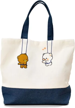 Hanging Out Canvas Tote Bag Authentic Merchandise With Denim Straps Zipper Pocket Magnetic Closure For Men Women Unisex Cute Adorable Casual Daily Use Shopping Travel Fun