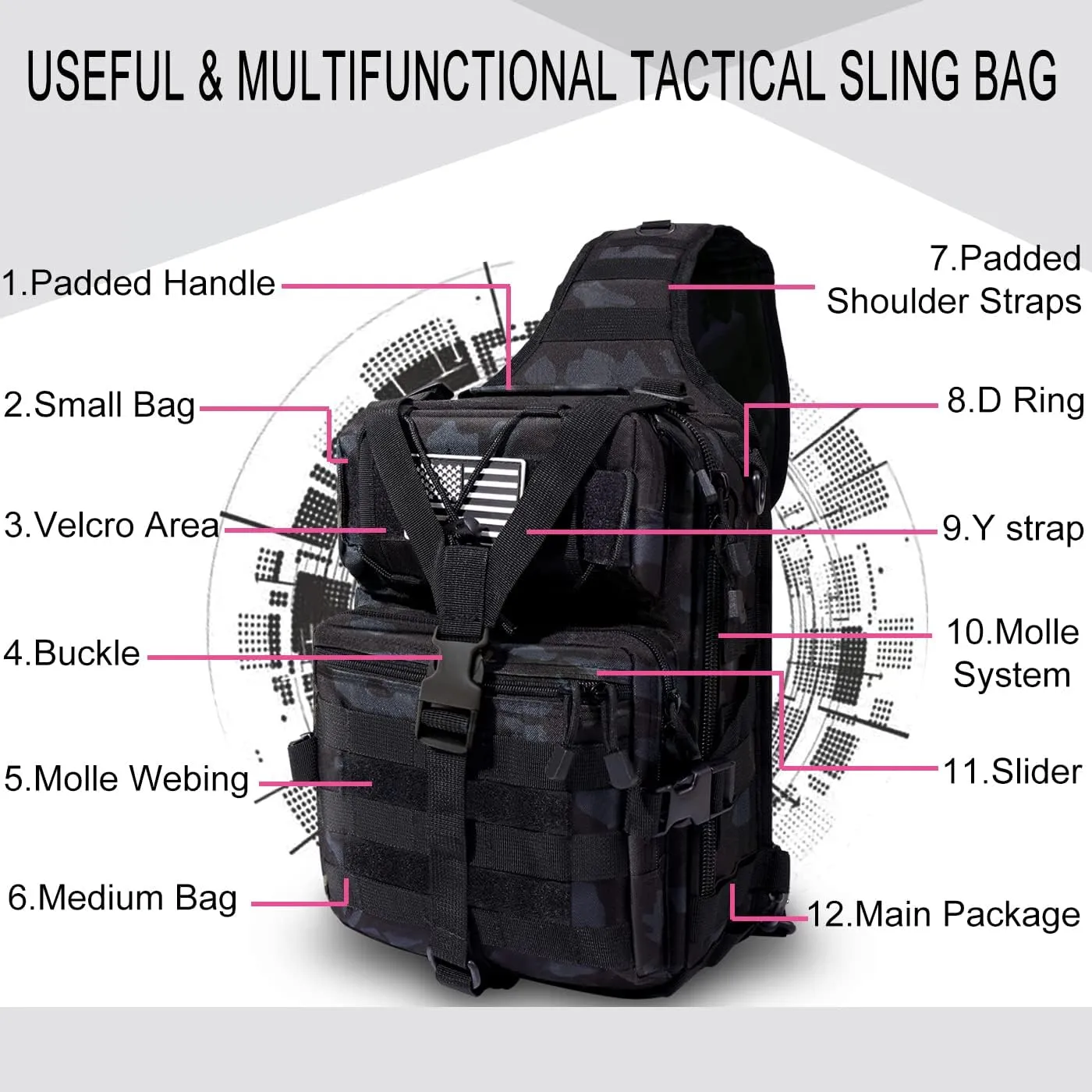 HAOMUK Tactical Sling Bag Pack Military Rover Shoulder Sling Backpack EDC Molle Assault Range Bag
