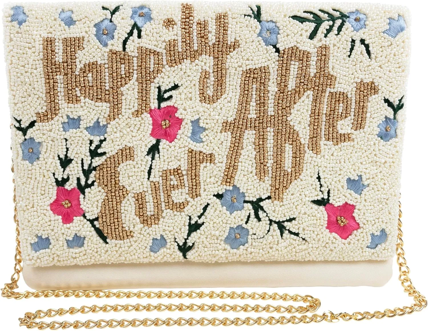 HAPPILY EVER AFTER Clutch Purse for Wedding Day Beaded for Bachelorette Party, Bridal Purse Bridal Shower GIfts & Engagement Gifts for Bride To Be