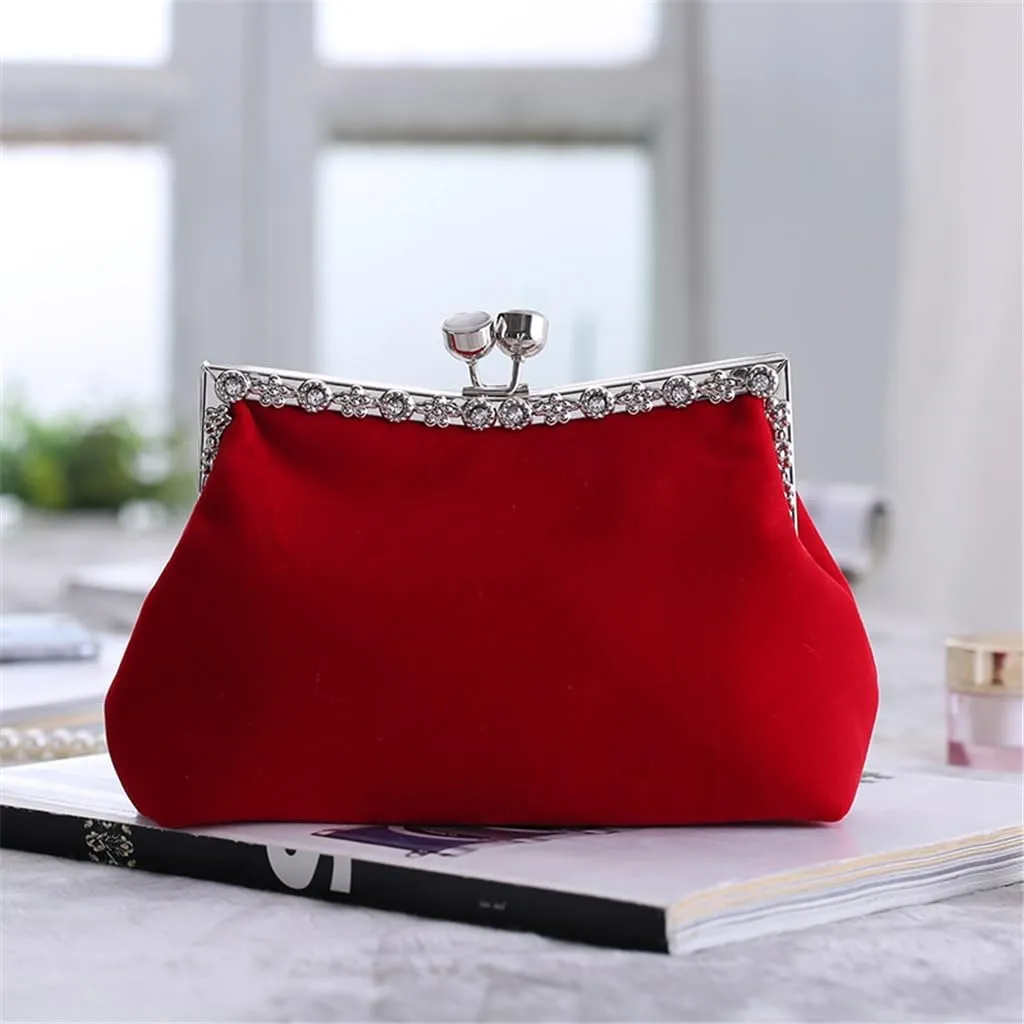HBJWOV Women's Clutch Evening Bag Single Shoulder Cross Large Red Wedding Velvet Bag