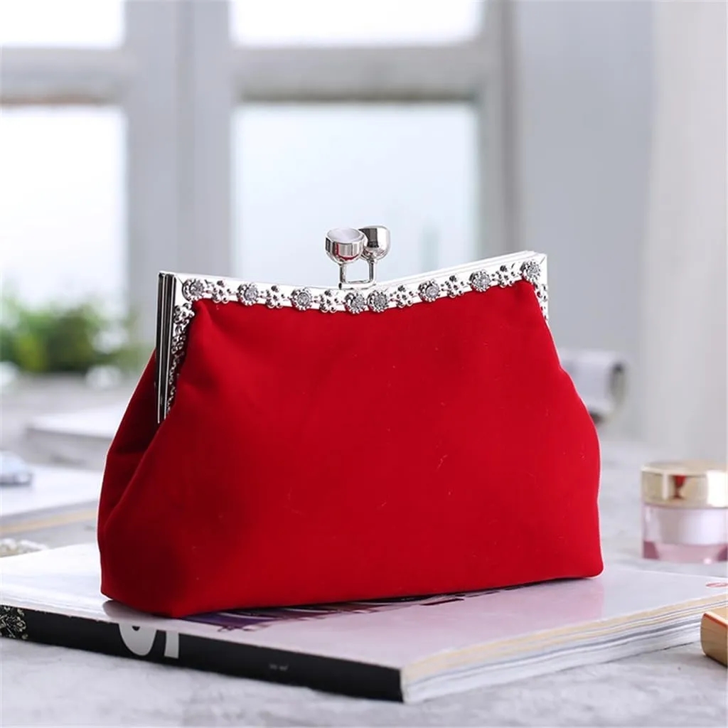 HBJWOV Women's Clutch Evening Bag Single Shoulder Cross Large Red Wedding Velvet Bag