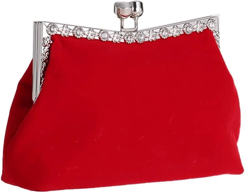 HBJWOV Women's Clutch Evening Bag Single Shoulder Cross Large Red Wedding Velvet Bag