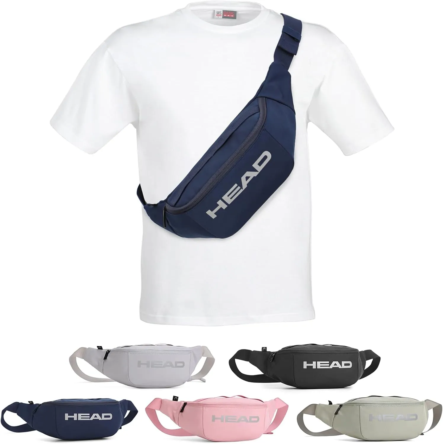 HEAD Waterproof Fanny Pack for Men Women, Crossbody Waist Bag Pack Belt Bag for Travel/Running, Sport Gym Chest Bags for Cycling/Hiking/Walking (Navy)