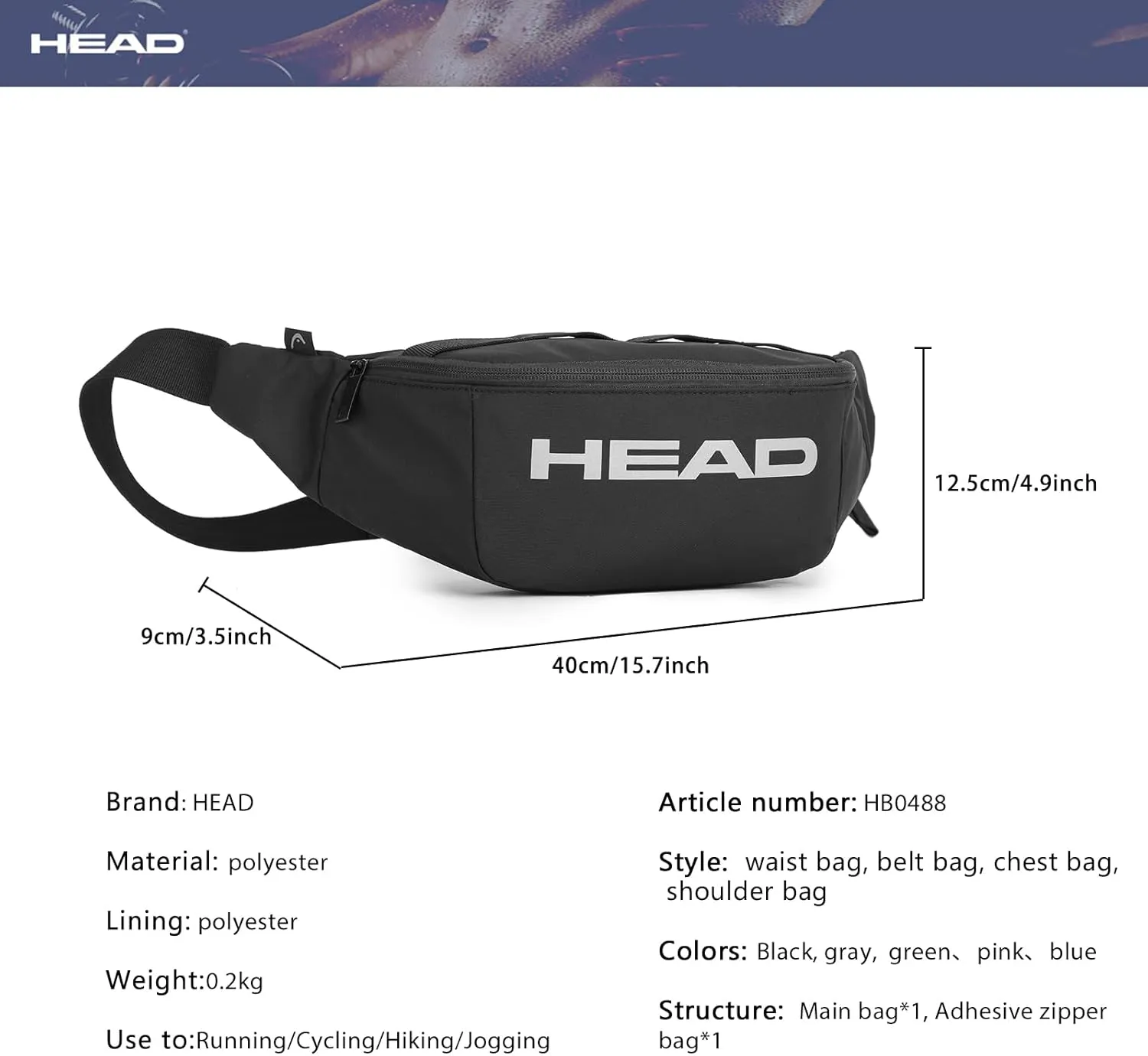 HEAD Waterproof Fanny Pack for Men Women, Crossbody Waist Bag Pack Belt Bag for Travel/Running, Sport Gym Chest Bags for Cycling/Hiking/Walking(Pink)