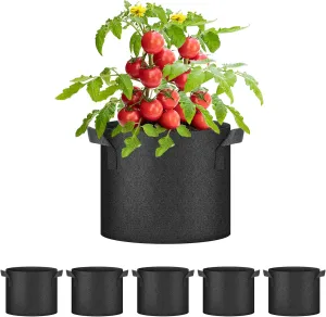 HealSmart Plant Grow Bags 7 Gallon, Tomoato Planter Pots 5-Pack with Handles, Aeration Nonwoven Fabric, Heavy Duty Gardening Planter for Vegetable, Herbs and Flowers, Black New