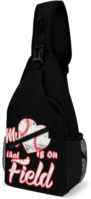Heart Is on Field Baseball Printed Crossbody Bags Casual Sling Backpack with Adjustable Strap for Women Men