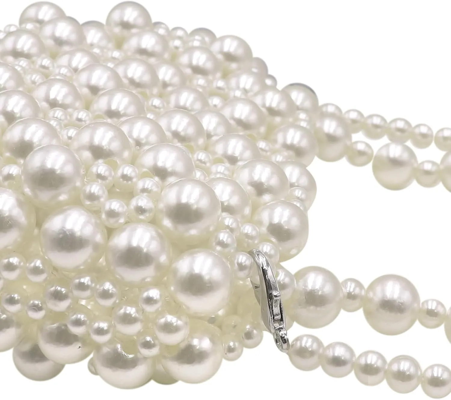 Heart White Beaded Pearl Crossbody Bag Acrylic Beaded Purse Mini Wrislet Clutch Elegant Evening Bag for Party Wedding