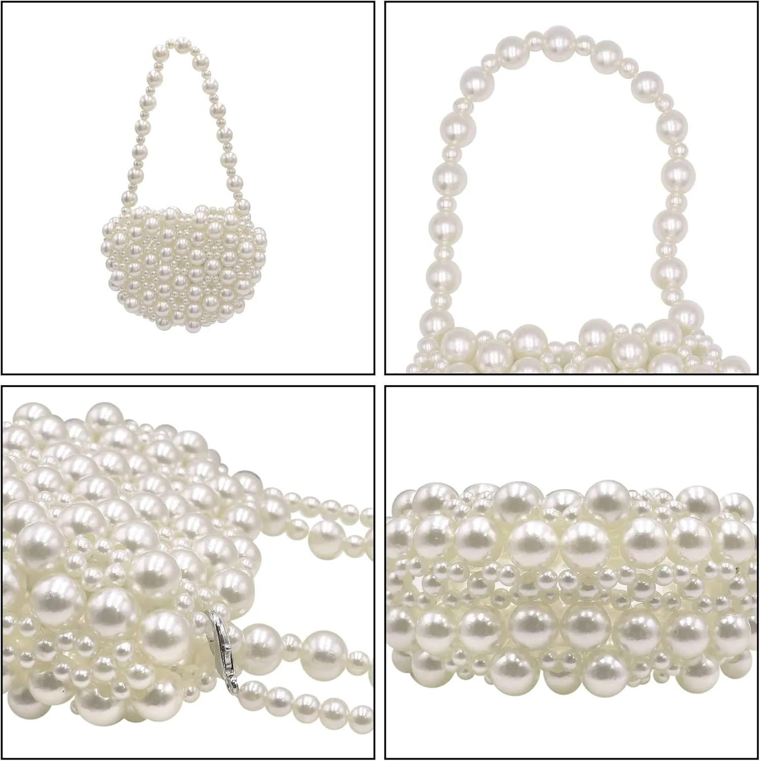 Heart White Beaded Pearl Crossbody Bag Acrylic Beaded Purse Mini Wrislet Clutch Elegant Evening Bag for Party Wedding