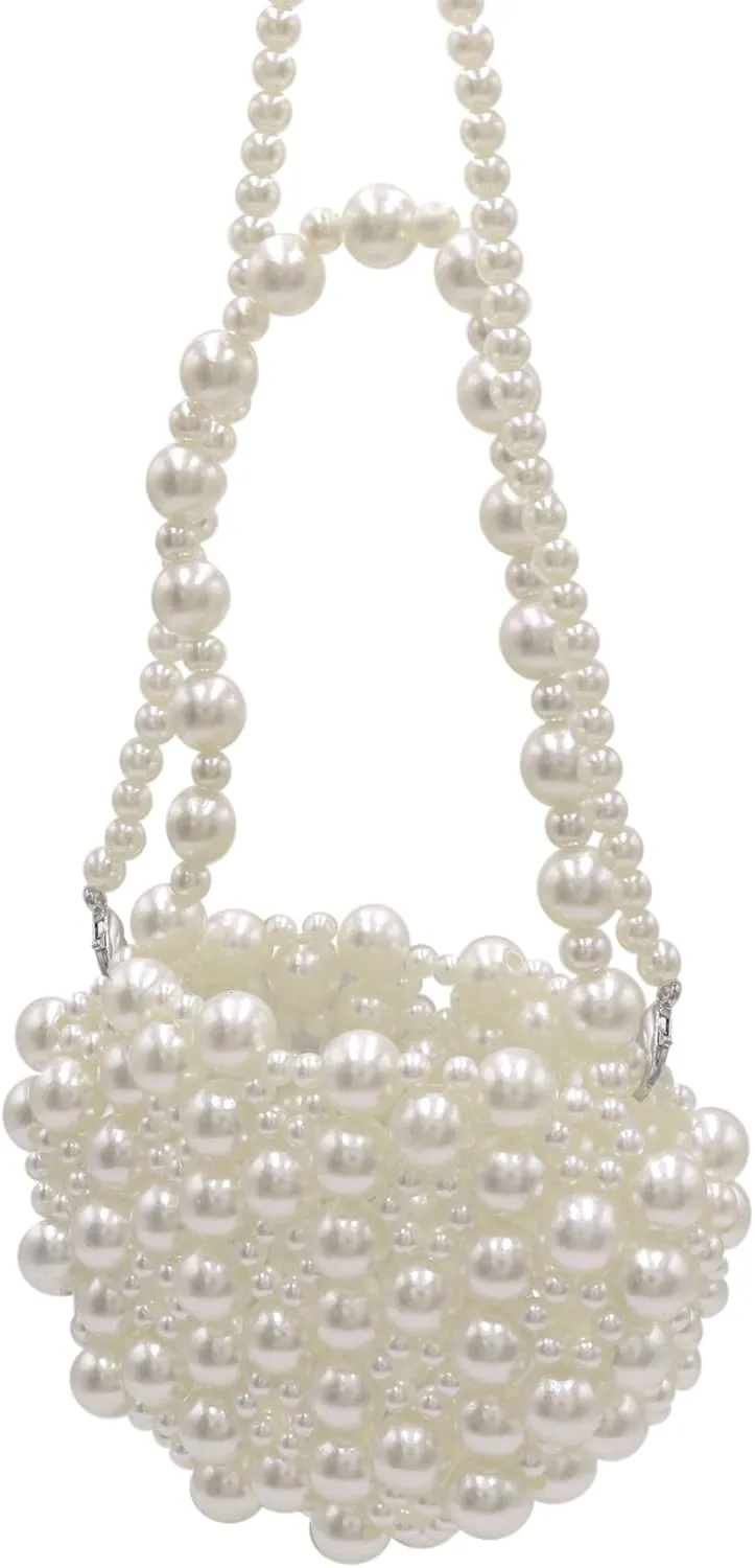 Heart White Beaded Pearl Crossbody Bag Acrylic Beaded Purse Mini Wrislet Clutch Elegant Evening Bag for Party Wedding