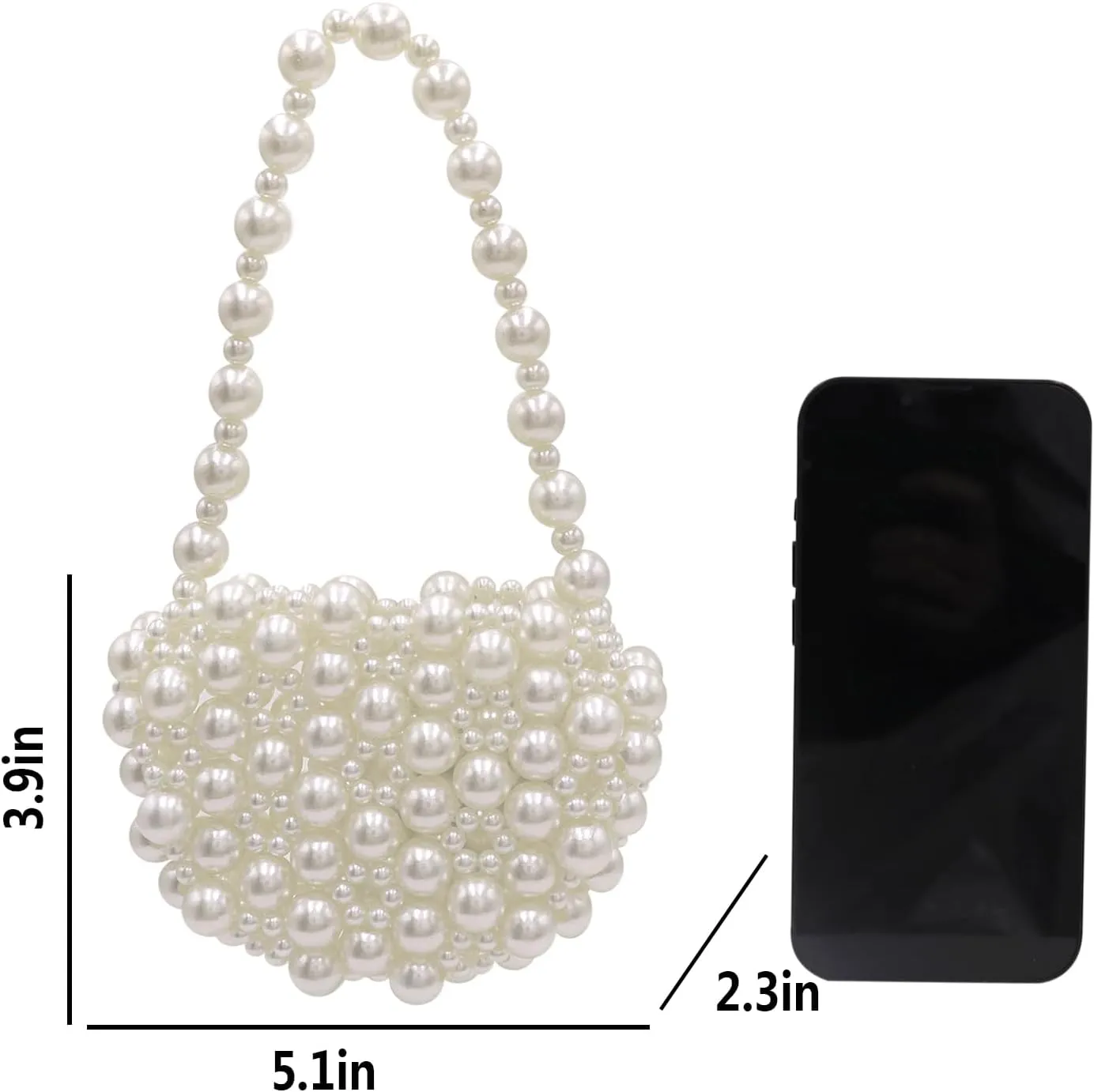 Heart White Beaded Pearl Crossbody Bag Acrylic Beaded Purse Mini Wrislet Clutch Elegant Evening Bag for Party Wedding