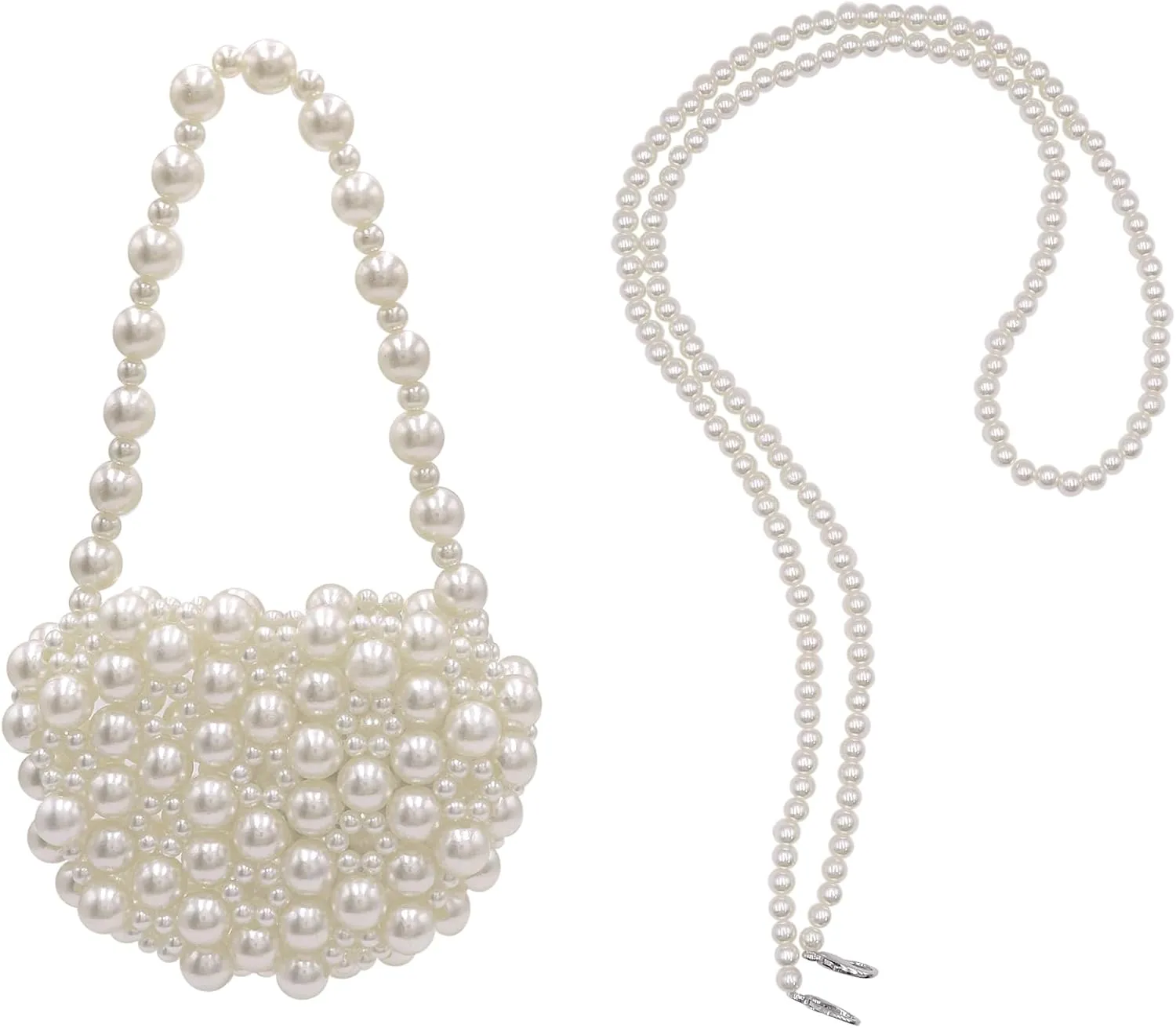 Heart White Beaded Pearl Crossbody Bag Acrylic Beaded Purse Mini Wrislet Clutch Elegant Evening Bag for Party Wedding
