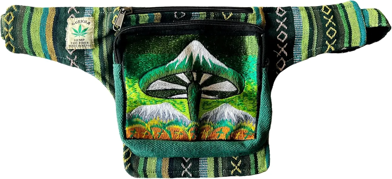 Hemp Fanny Pack Money Belt Bag Made from Pure & Natural Organic Hemp Fabric | Uniquely Handwoven in Nepal | Unisex Bohemian Travel Bag - Handmade In Everest Country Nepal