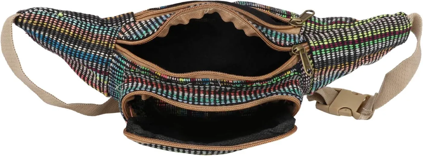 Hemp Fanny Pack,Adjustable Waist and Multiple Pockets,Waist Bag & for all purpose (Multi- Black)
