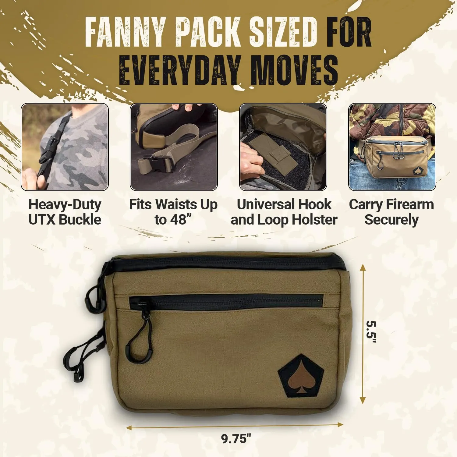HighSpeedDaddy Concealed Carry Fanny Pack - 500D Water-Resistant Nylon, Quick Access CCW Pocket, YKK AquaGuard Zippers, EDC Bag with Adjustable Waist (upto 49"), Everyday Carry for Men & Women - Brown