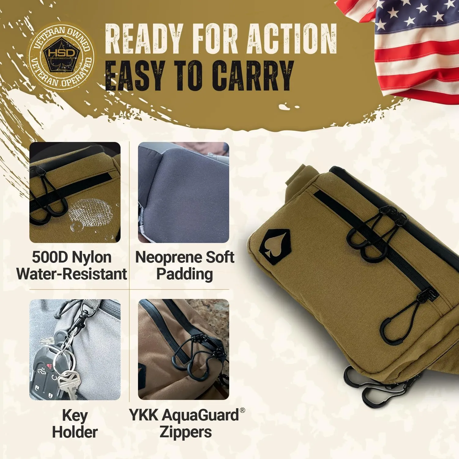 HighSpeedDaddy Concealed Carry Fanny Pack - 500D Water-Resistant Nylon, Quick Access CCW Pocket, YKK AquaGuard Zippers, EDC Bag with Adjustable Waist (upto 49"), Everyday Carry for Men & Women - Brown