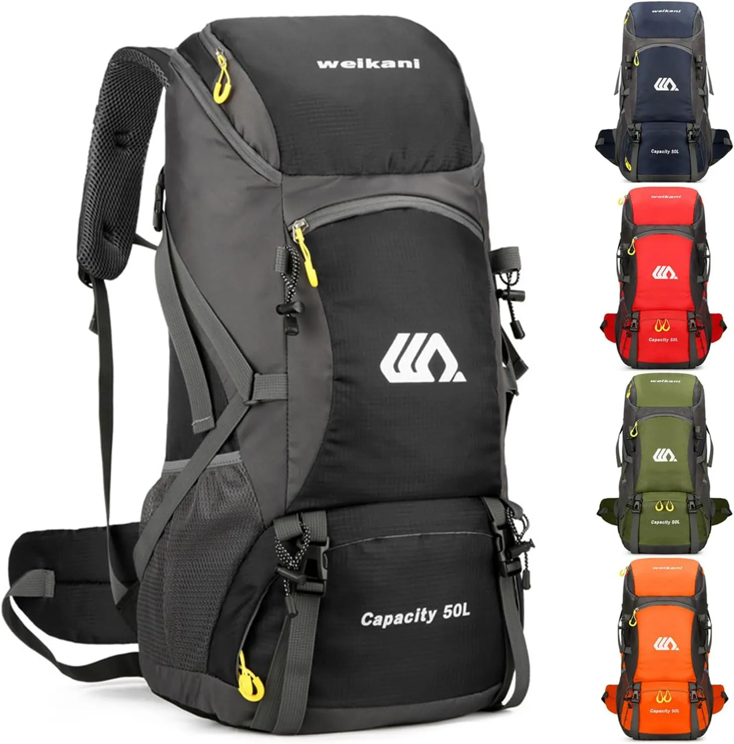 Hiking Backpack 50L, Lightweight Travel Backpack Camping Essentials Bag Outdoor Sport Daypack for Men Women Trekking Hunting Adventure Gear (Black)