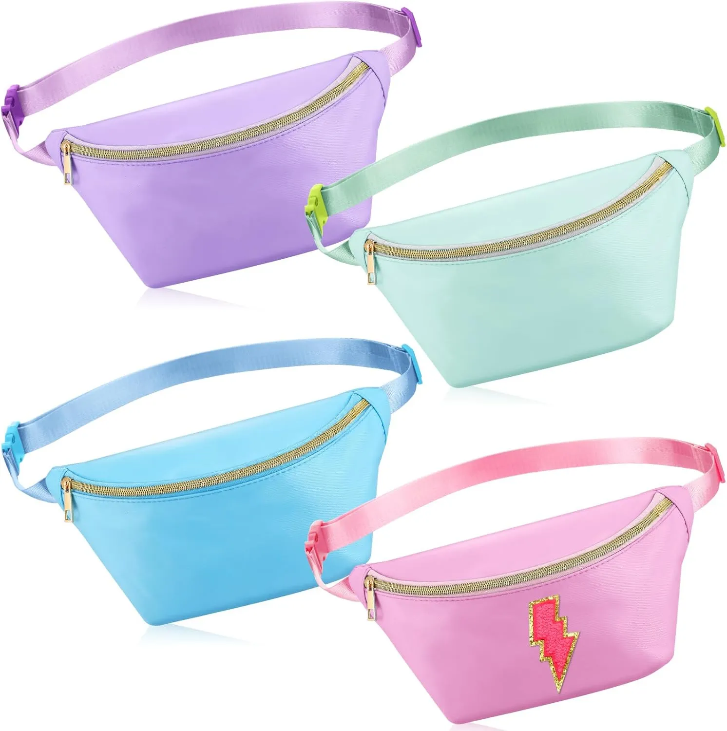 Hillban 4 Pcs Fanny Packs Adjustable Nylon Preppy Waist Packs Bag Water Resistant Classic Fanny Packs for Travel Women Men