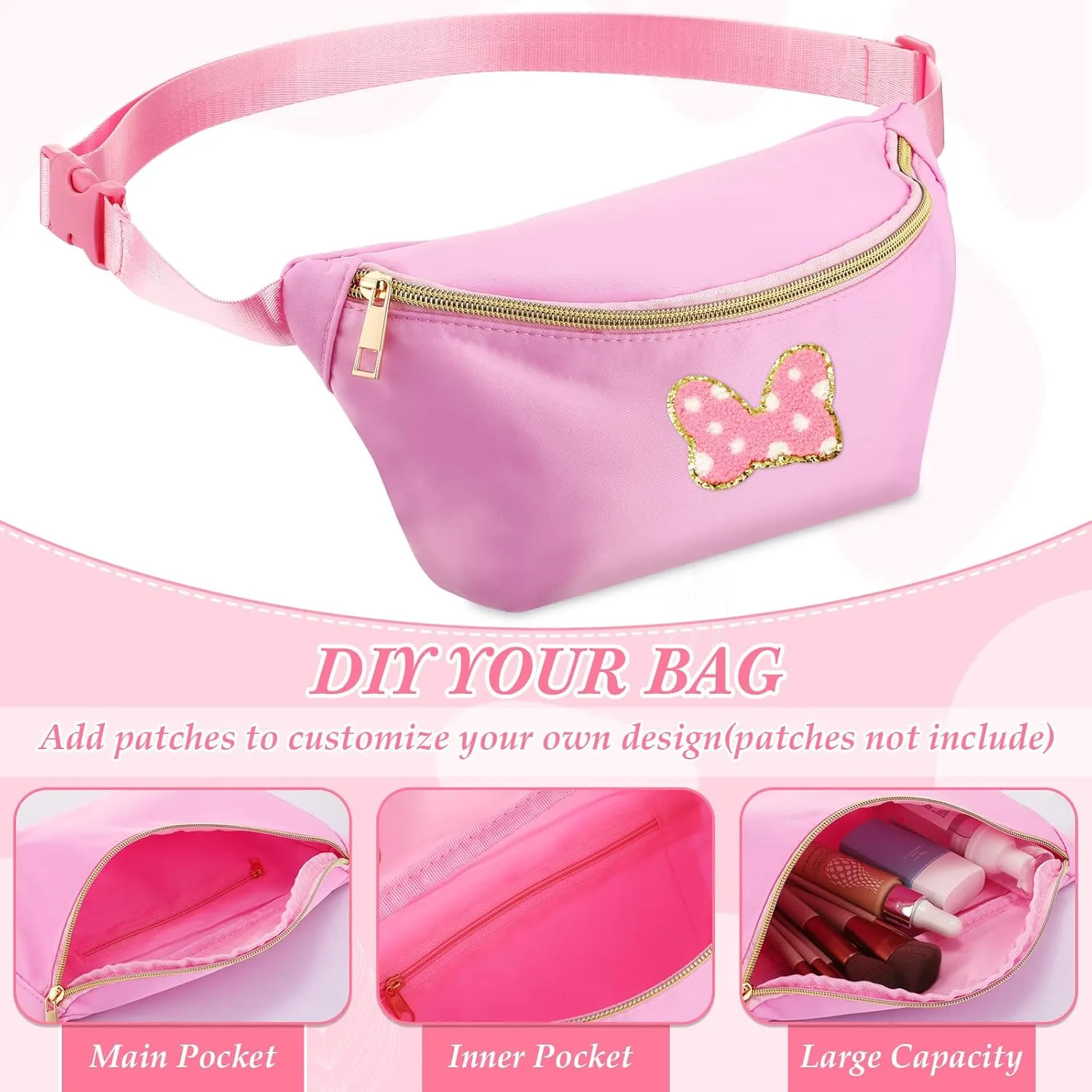 Hillban 4 Pcs Fanny Packs Adjustable Nylon Preppy Waist Packs Bag Water Resistant Classic Fanny Packs for Travel Women Men