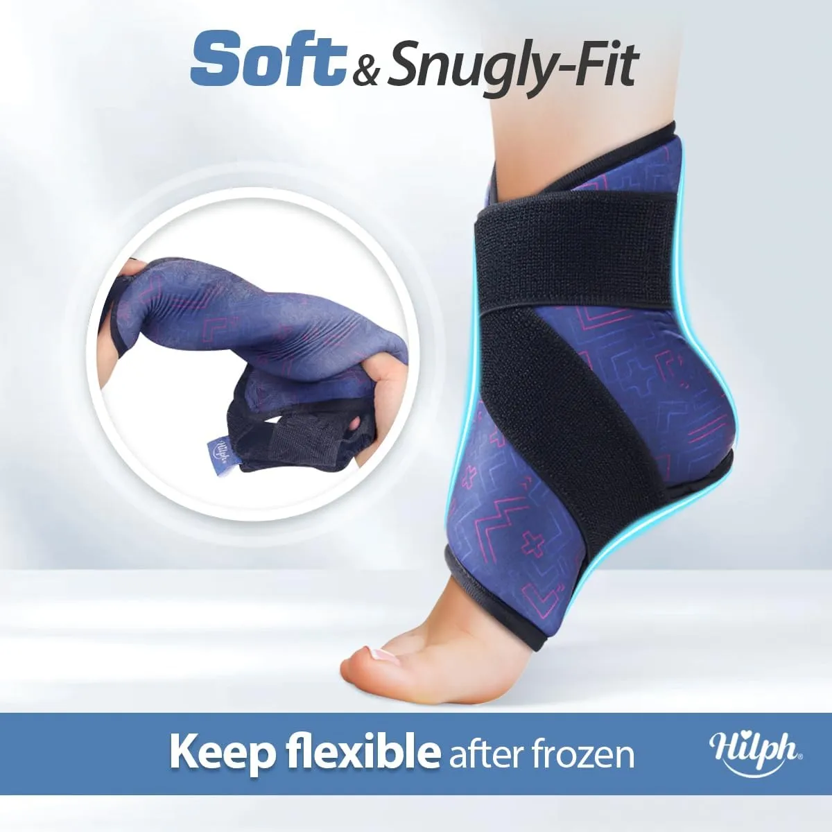 Hilph Ankle Heel Ice Pack Wrap for Swelling & Achilles Tendonitis, Reusable Foot Gel Ice Pack Wrap Hot Cold Compression Therapy for Sprained Ankle & Plantar Fasciitis Pain Relief (Blue, 1 Pack)