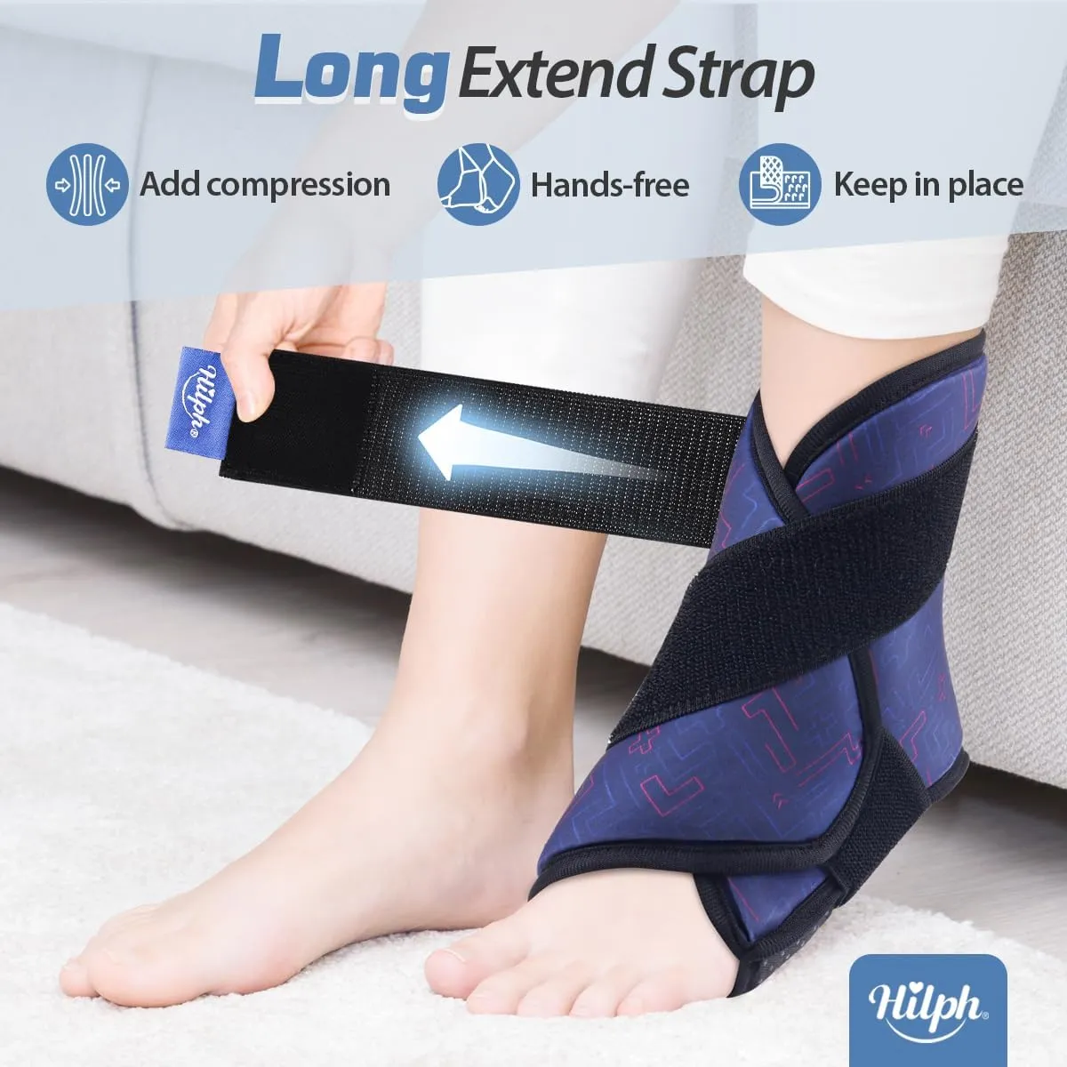 Hilph Ankle Heel Ice Pack Wrap for Swelling & Achilles Tendonitis, Reusable Foot Gel Ice Pack Wrap Hot Cold Compression Therapy for Sprained Ankle & Plantar Fasciitis Pain Relief (Blue, 1 Pack)