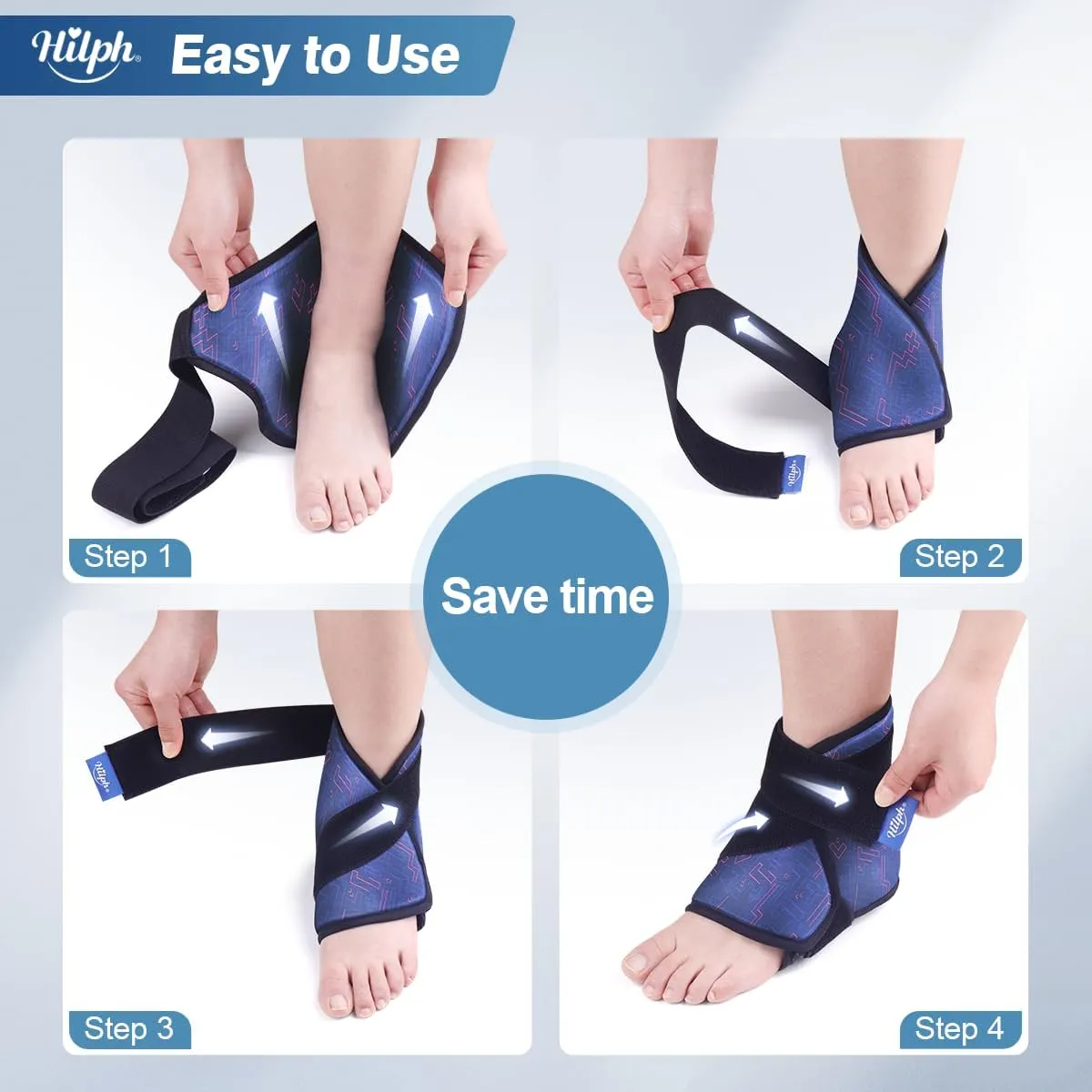 Hilph Ankle Heel Ice Pack Wrap for Swelling & Achilles Tendonitis, Reusable Foot Gel Ice Pack Wrap Hot Cold Compression Therapy for Sprained Ankle & Plantar Fasciitis Pain Relief (Blue, 1 Pack)