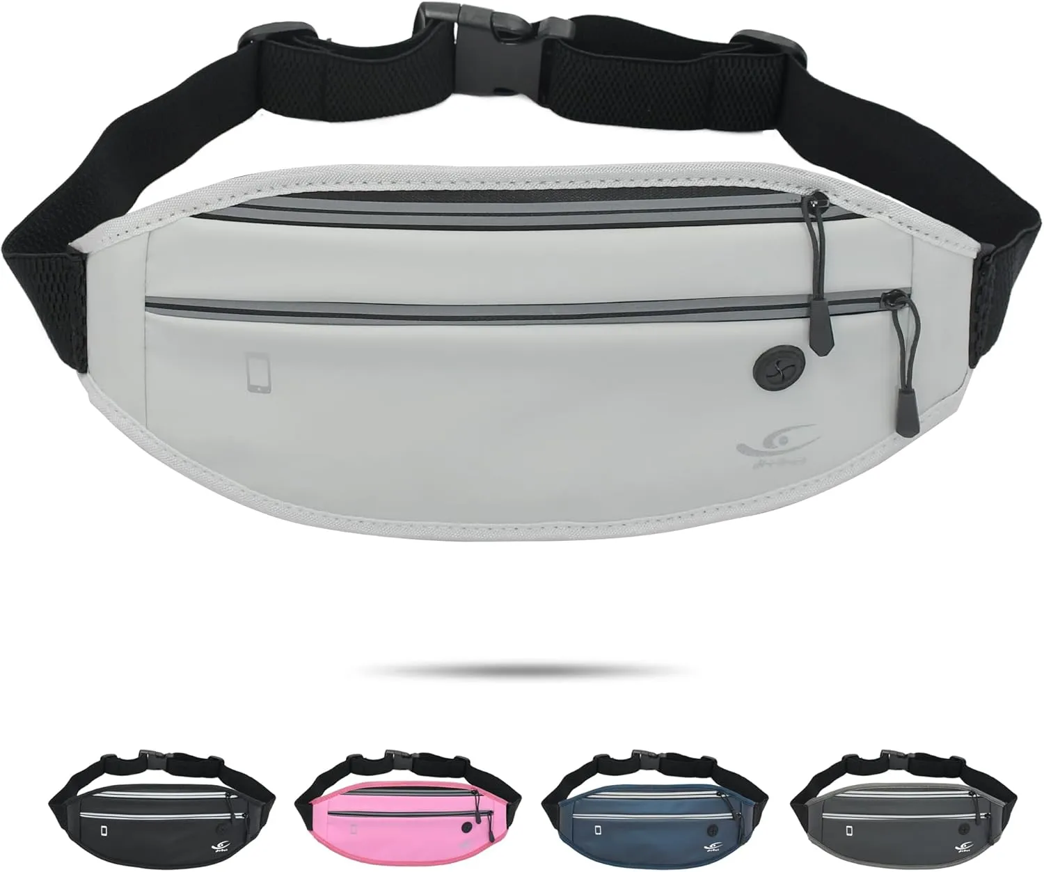 HiRui Slim Fanny Pack for Men Women, Adjustable Exercise Waist Pack Reflective Running Belt for Sports Workout Cycling Hiking, Casual Hands-Free Wallets Phone Bag Fits All Phones (White)