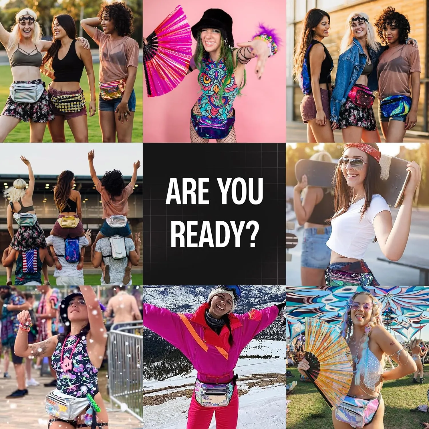 Holographic Fanny Pack Belt Bag | Waterproof Crossbody Bum Waist Pack - For Halloween, Rave, Hiking, Running, Travel (Silver)