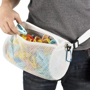 Honeycomb Mesh Zippered Clothespin Bag for clothesline, Waist Pack Many Ways to Wear, Breathable Fabric, Large Opening, Large-Capacity, Hanging Clothespin Holder Bag Storage Organizer with Hooks