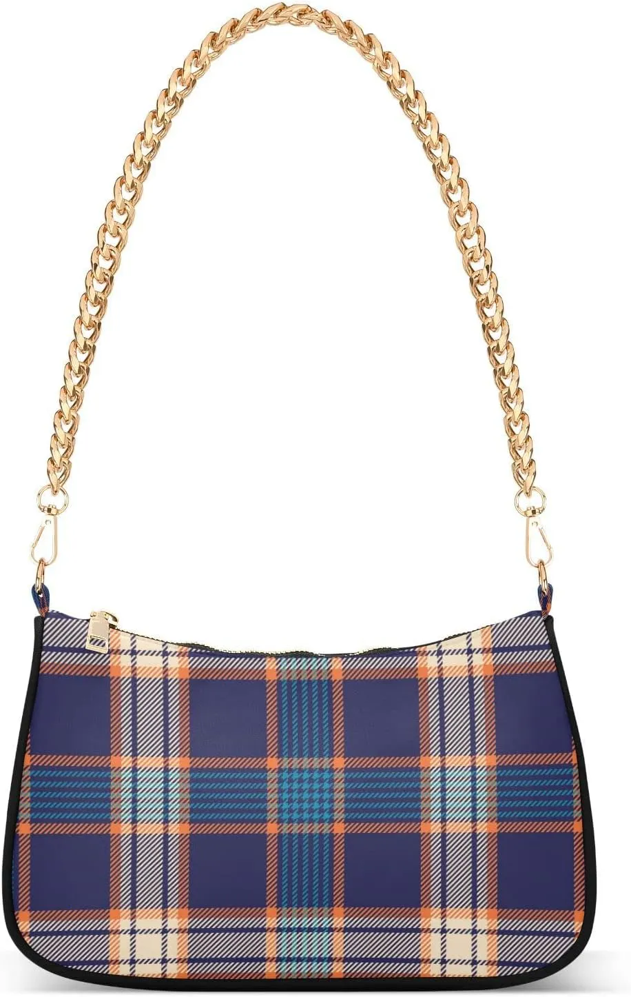 Houndstooth Shoulder Bag for Women Fabric Crescent Handbag with Zipper Chain Clutch Purses