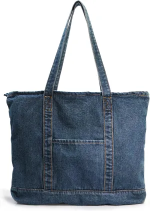 HOXIS Light Weight Soft Denim Tote Unisex Shopper Shoulder Handbag